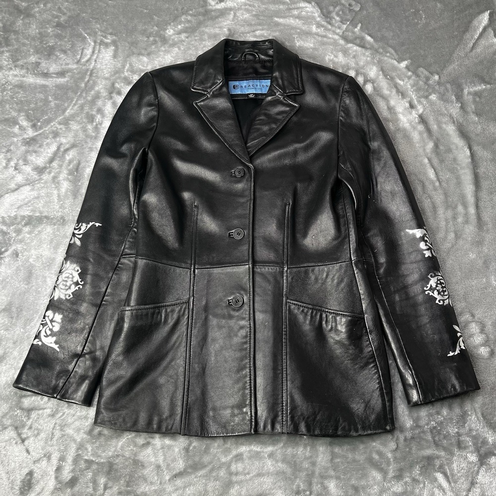 Kenneth Cole Jacket Women Size XS Black Leather Goth Punk Y2K Halloween Coat